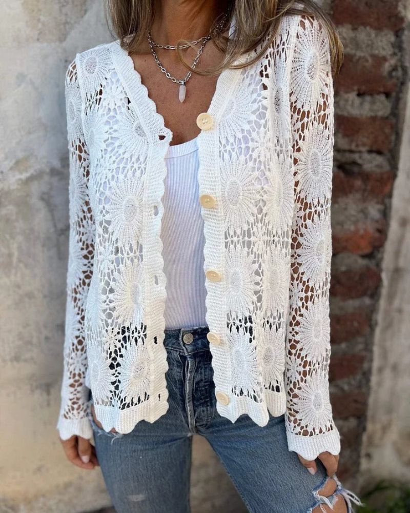 Nalie | Cardigan à boutons en dentelle au crochet