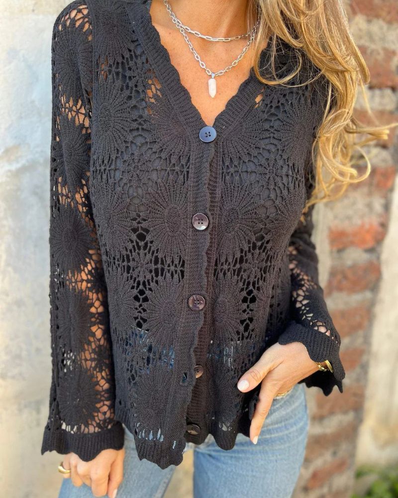 Nalie | Cardigan à boutons en dentelle au crochet