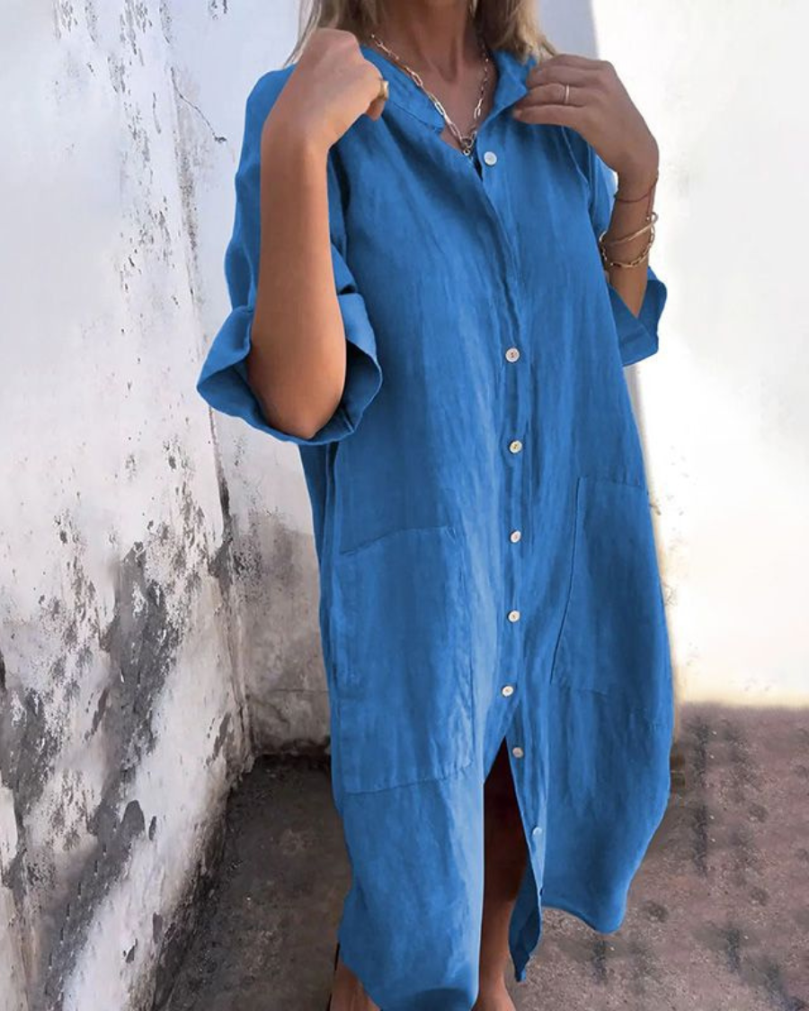 Indhira | Robe chemise décontractée de style Ibiza à hauteur simple