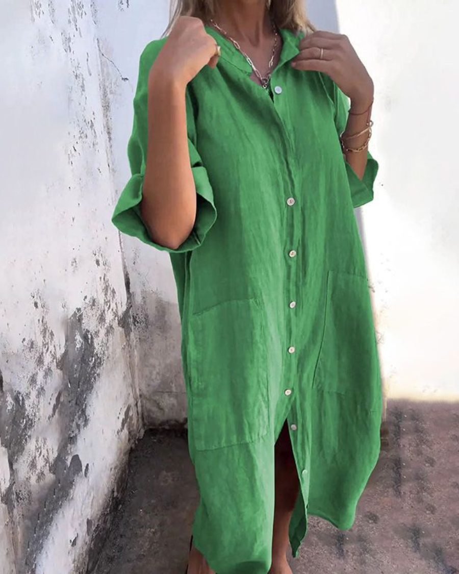 Indhira | Robe chemise décontractée de style Ibiza à hauteur simple