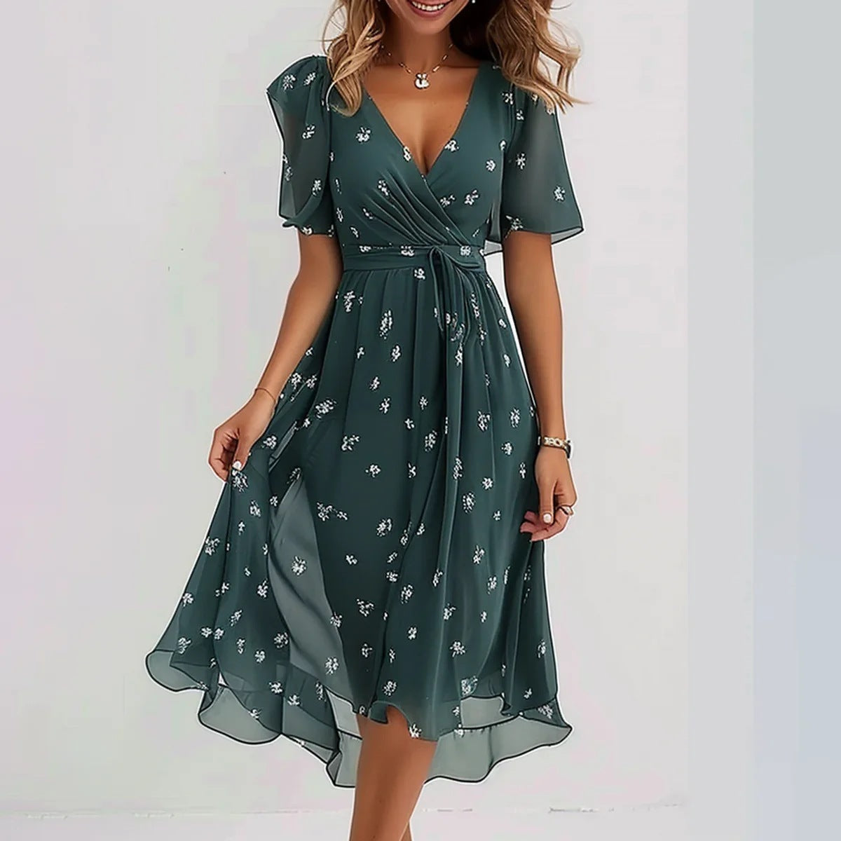 Lina | Élégante Robe à Manches Courtes