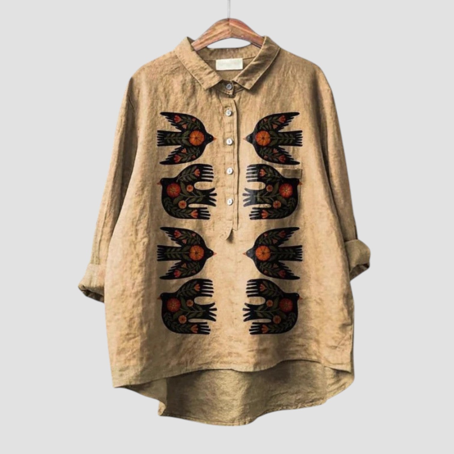 Isotta | Chemise oversize avec imprimé d'oiseaux stylisés
