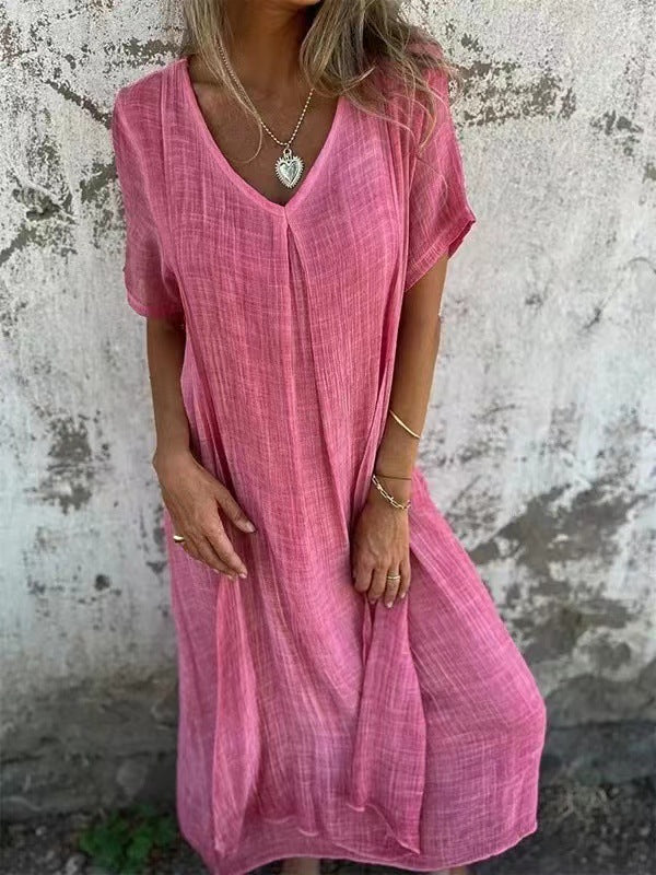 Naia | Robe légère en coton et lin à col en V