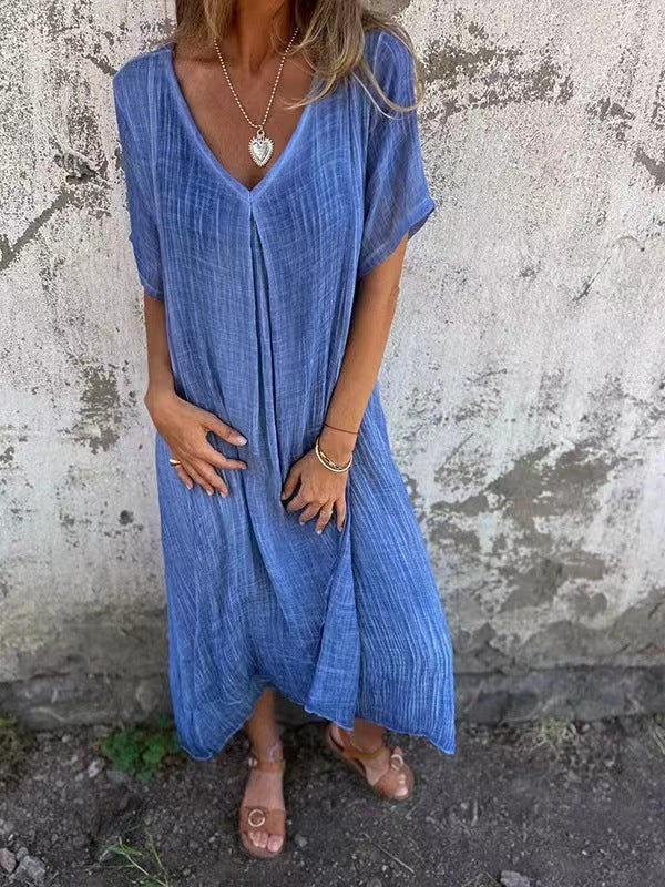 Naia | Robe légère en coton et lin à col en V