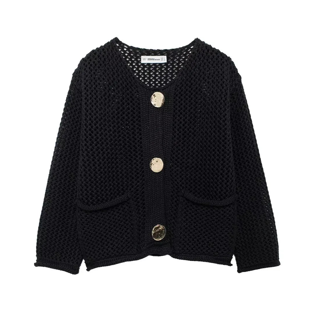 Violette | Veste en maille avec boutons dorés