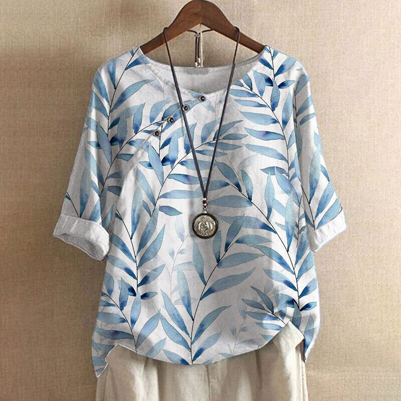 Claudine | Blouse avec détails de boutons et motif de feuilles
