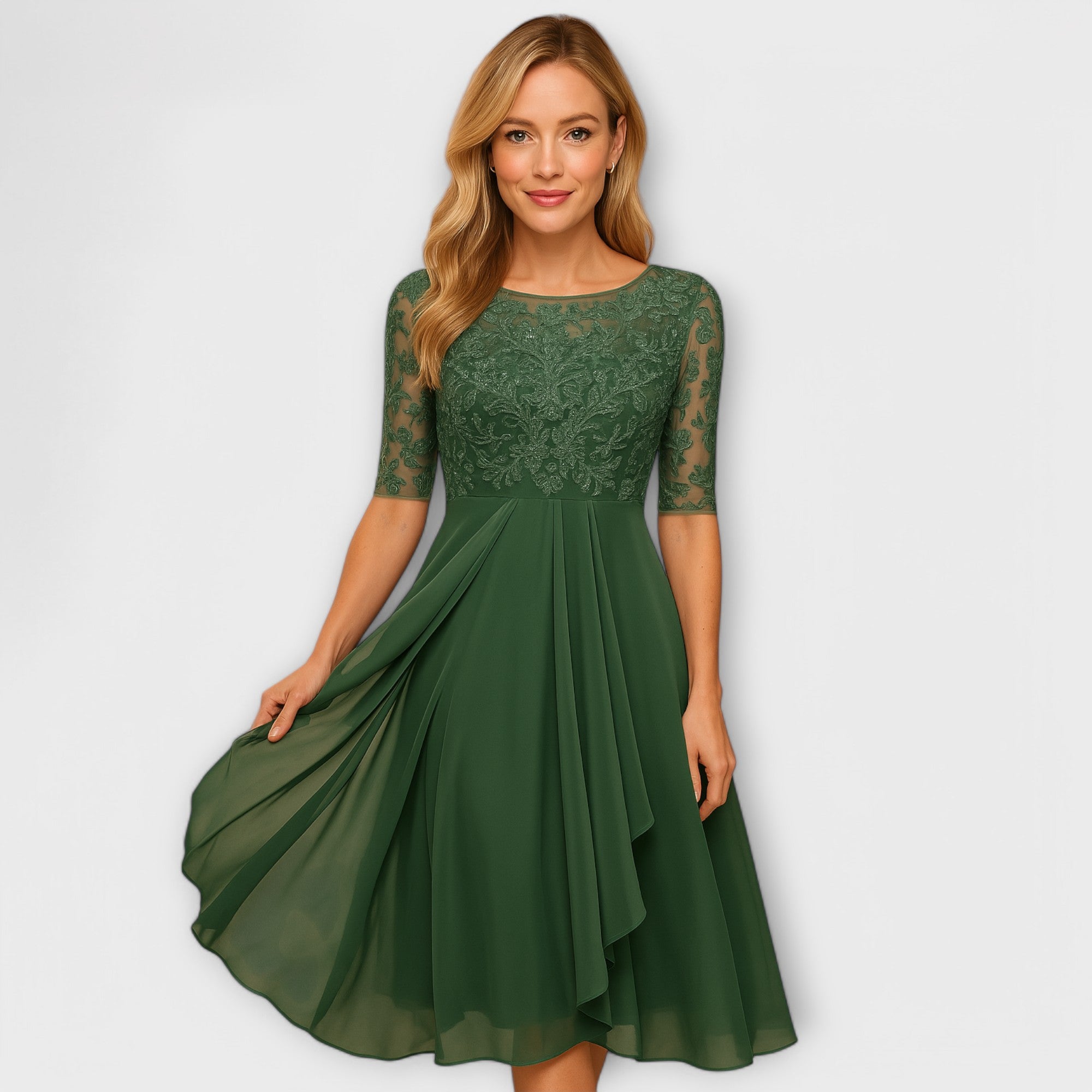 Eline | Robe midi en dentelle à manches
