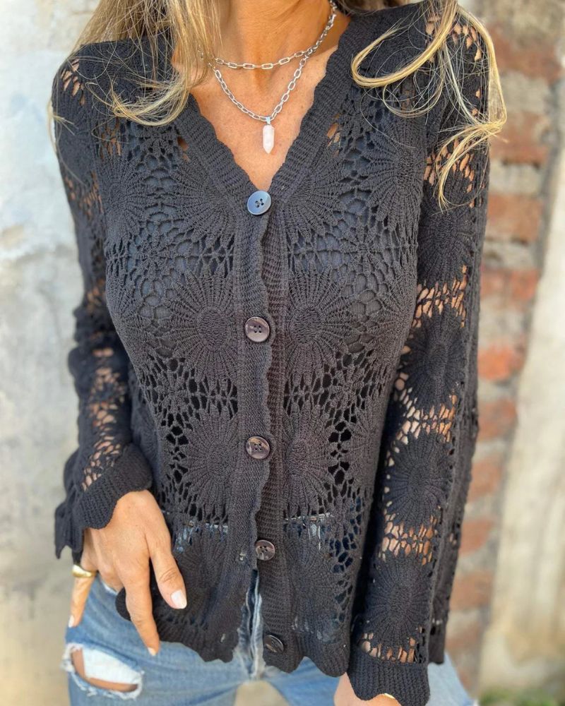 Nalie | Cardigan à boutons en dentelle au crochet