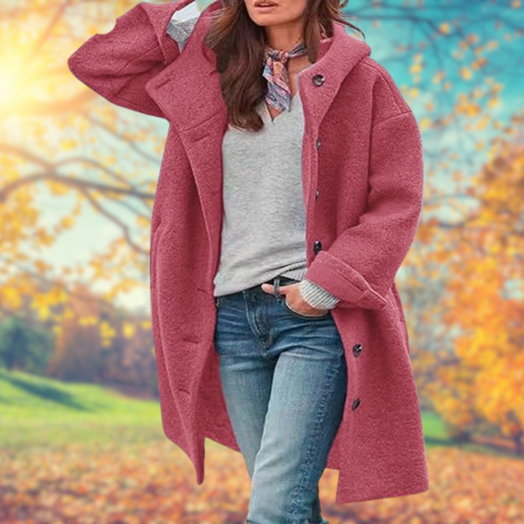 Françoise | Manteau long à capuche femme avec boutonnage frontal