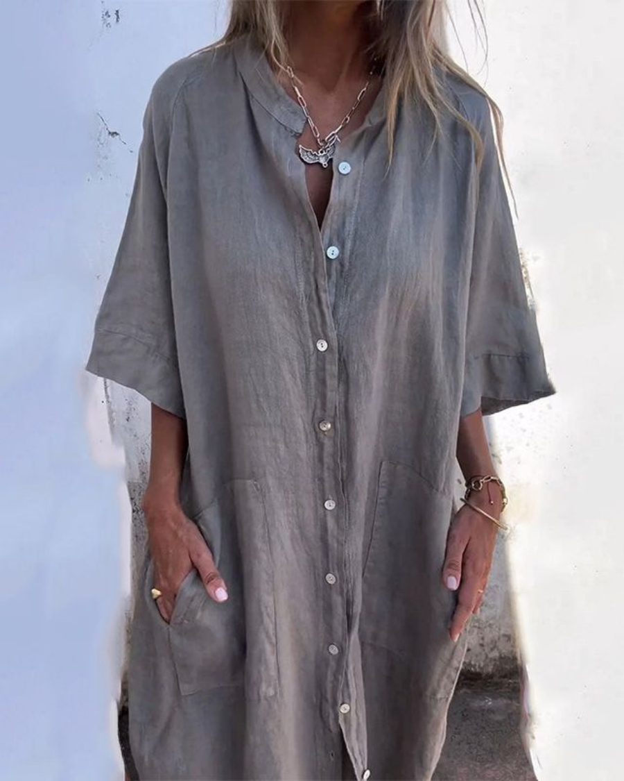 Indhira | Robe chemise décontractée de style Ibiza à hauteur simple