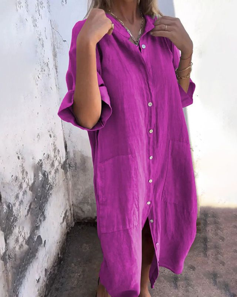 Indhira | Robe chemise décontractée de style Ibiza à hauteur simple