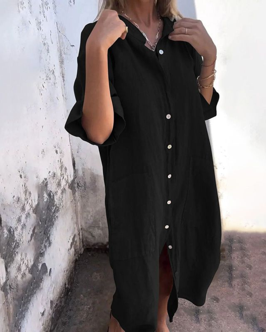 Indhira | Robe chemise décontractée de style Ibiza à hauteur simple