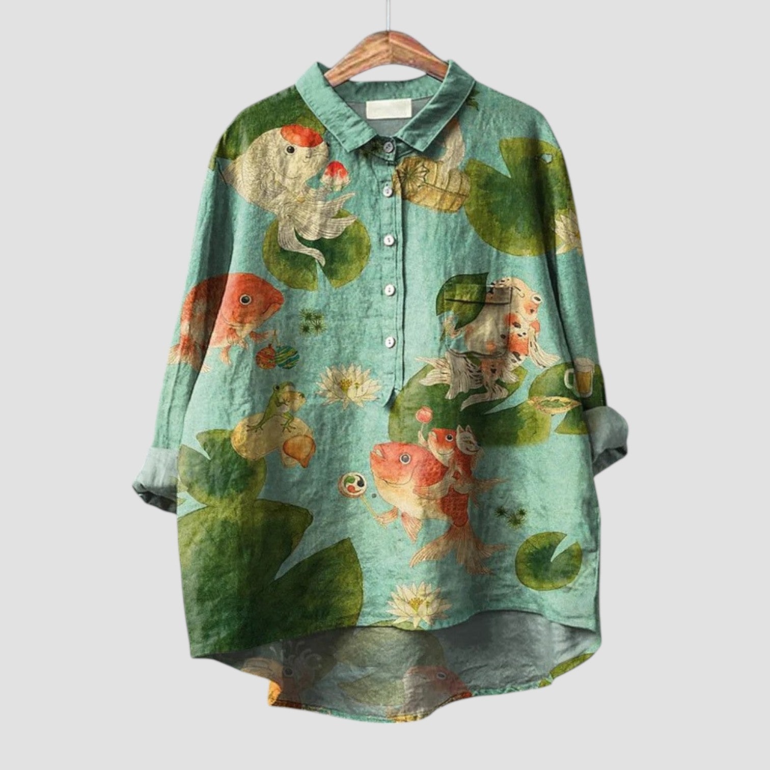 Agnese | Chemise oversize à imprimé de carpes et nénuphars