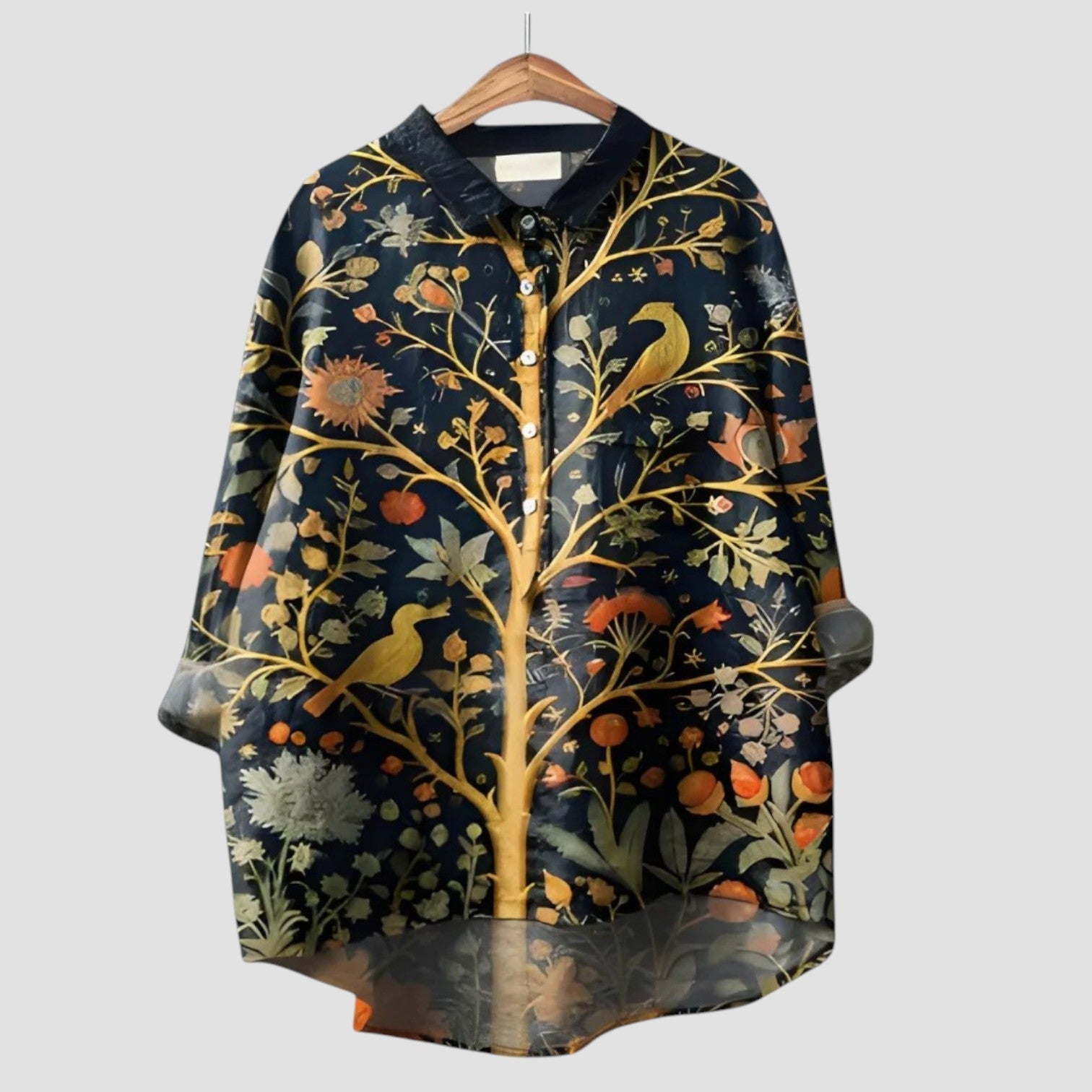 Elettra | Chemise oversize à imprimé botanique doré