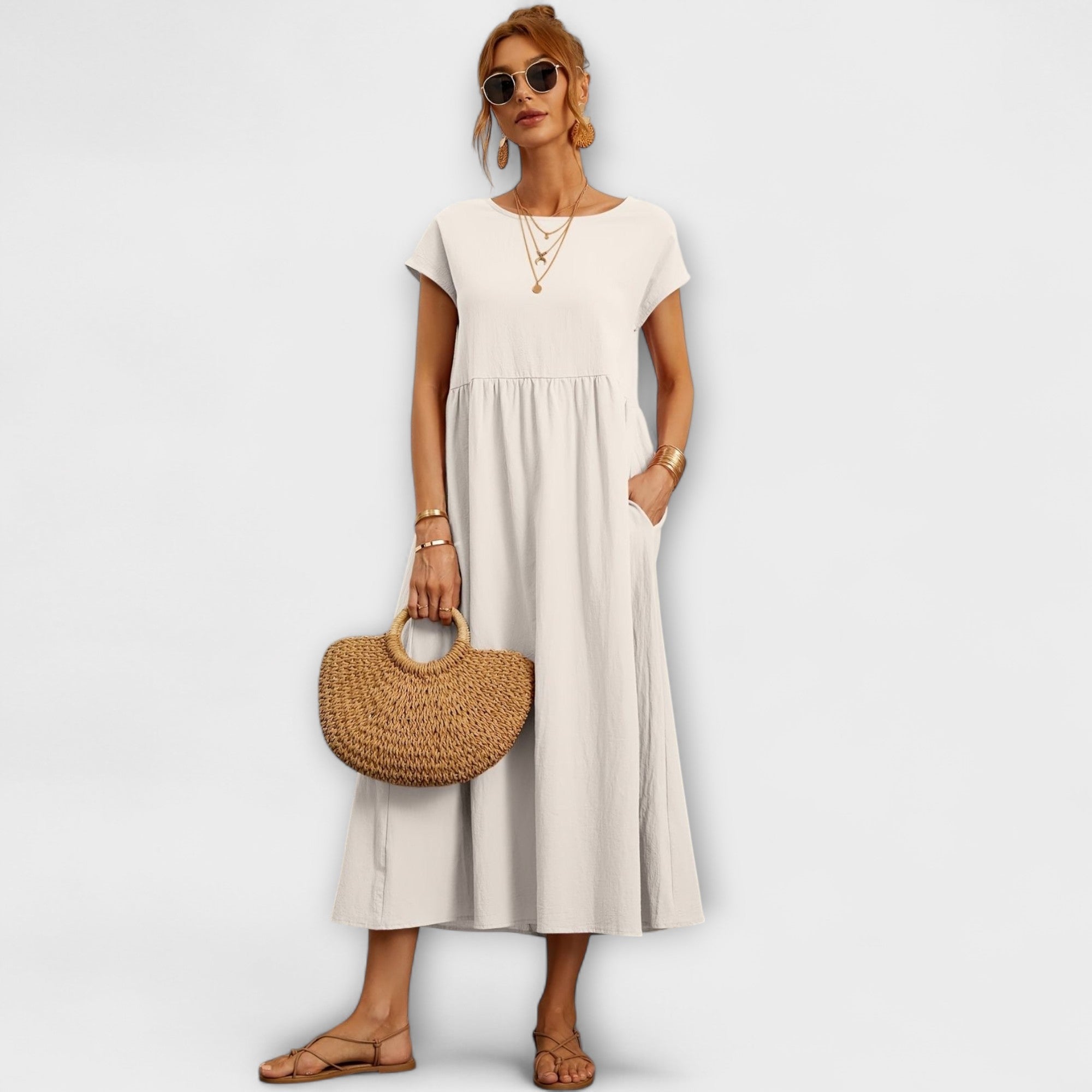 Magnolia | Robe midi en coton avec poches et coupe décontractée