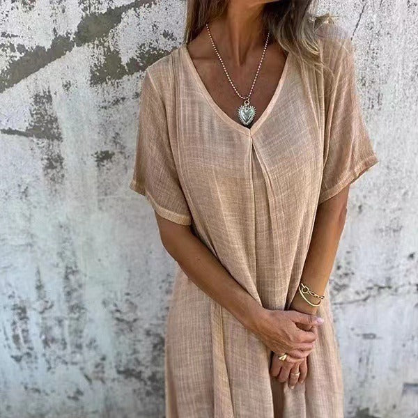 Naia | Robe légère en coton et lin à col en V