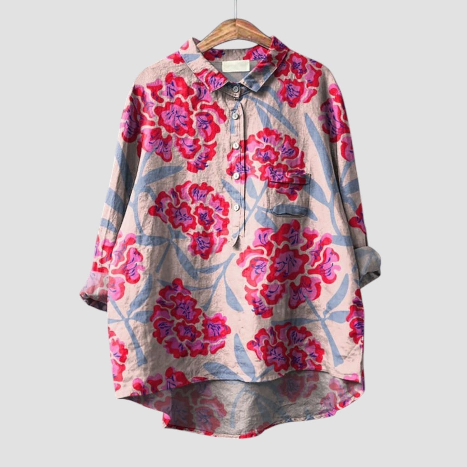 Renata | Chemise oversize à imprimé floral rouge et violet