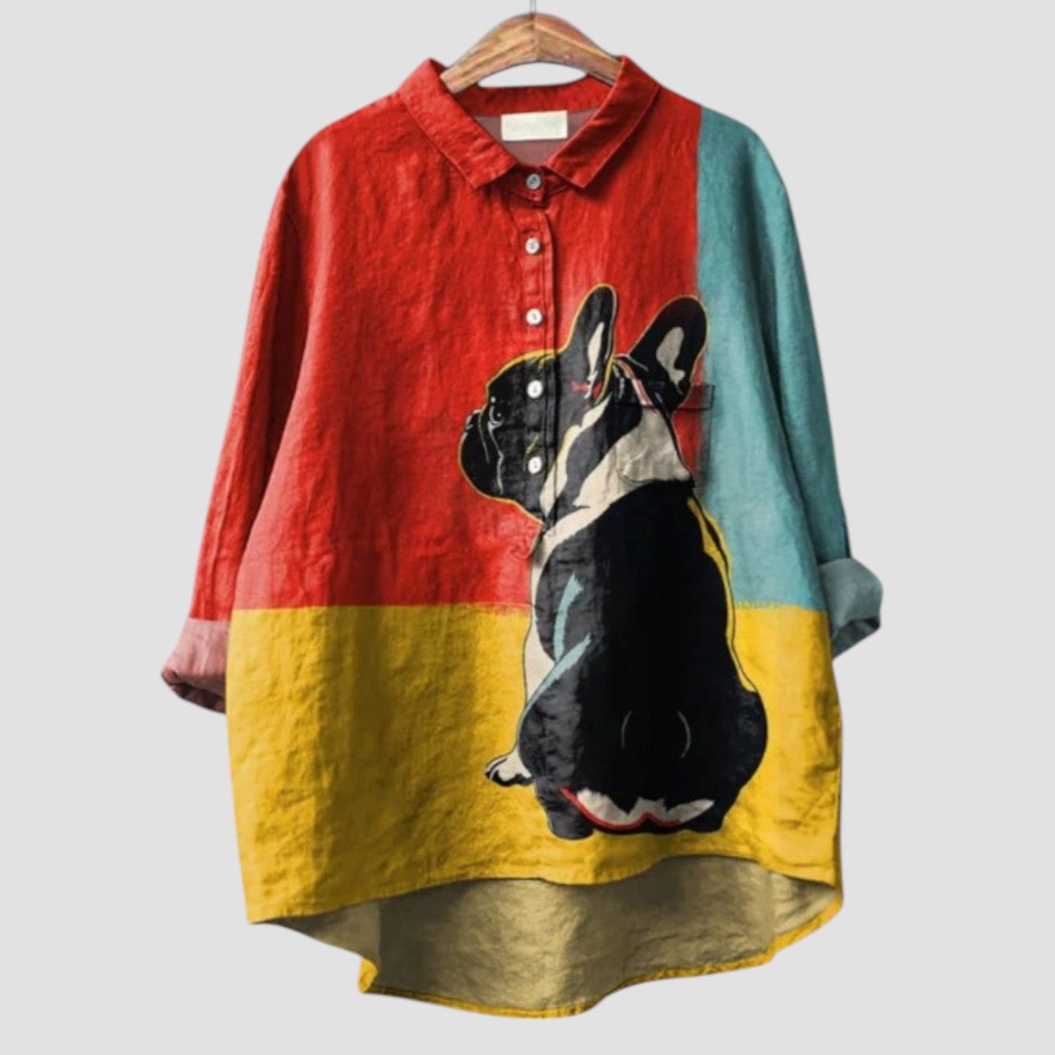 Rosetta | Chemise oversize avec motif de bulldog et blocs de couleur
