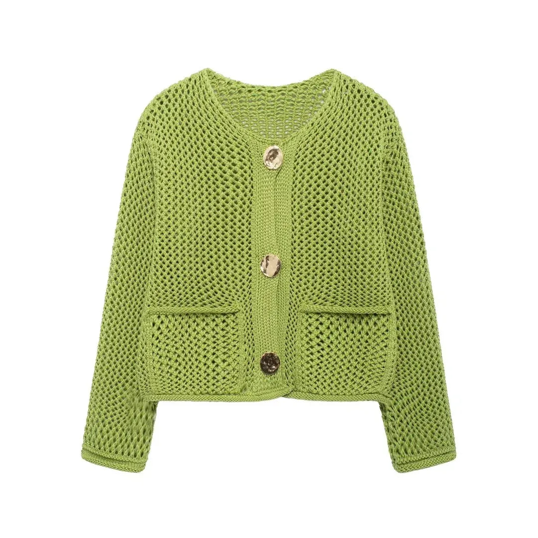 Violette | Veste en maille avec boutons dorés