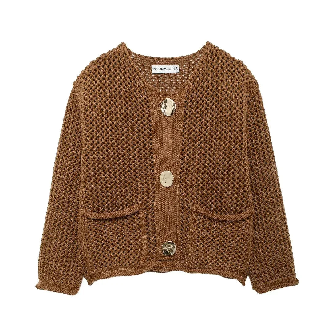 Violette | Veste en maille avec boutons dorés