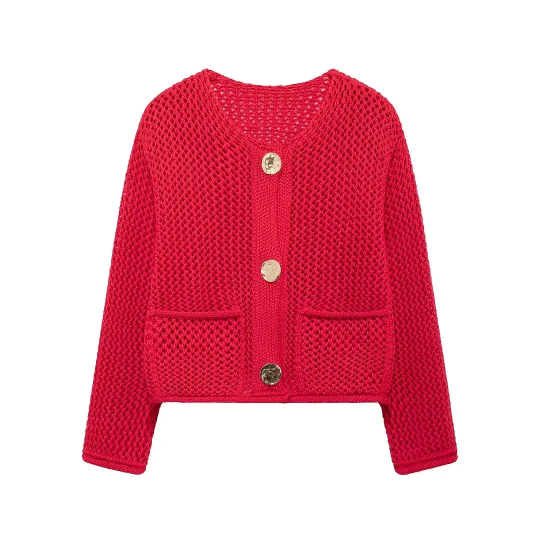 Violette | Veste en maille avec boutons dorés
