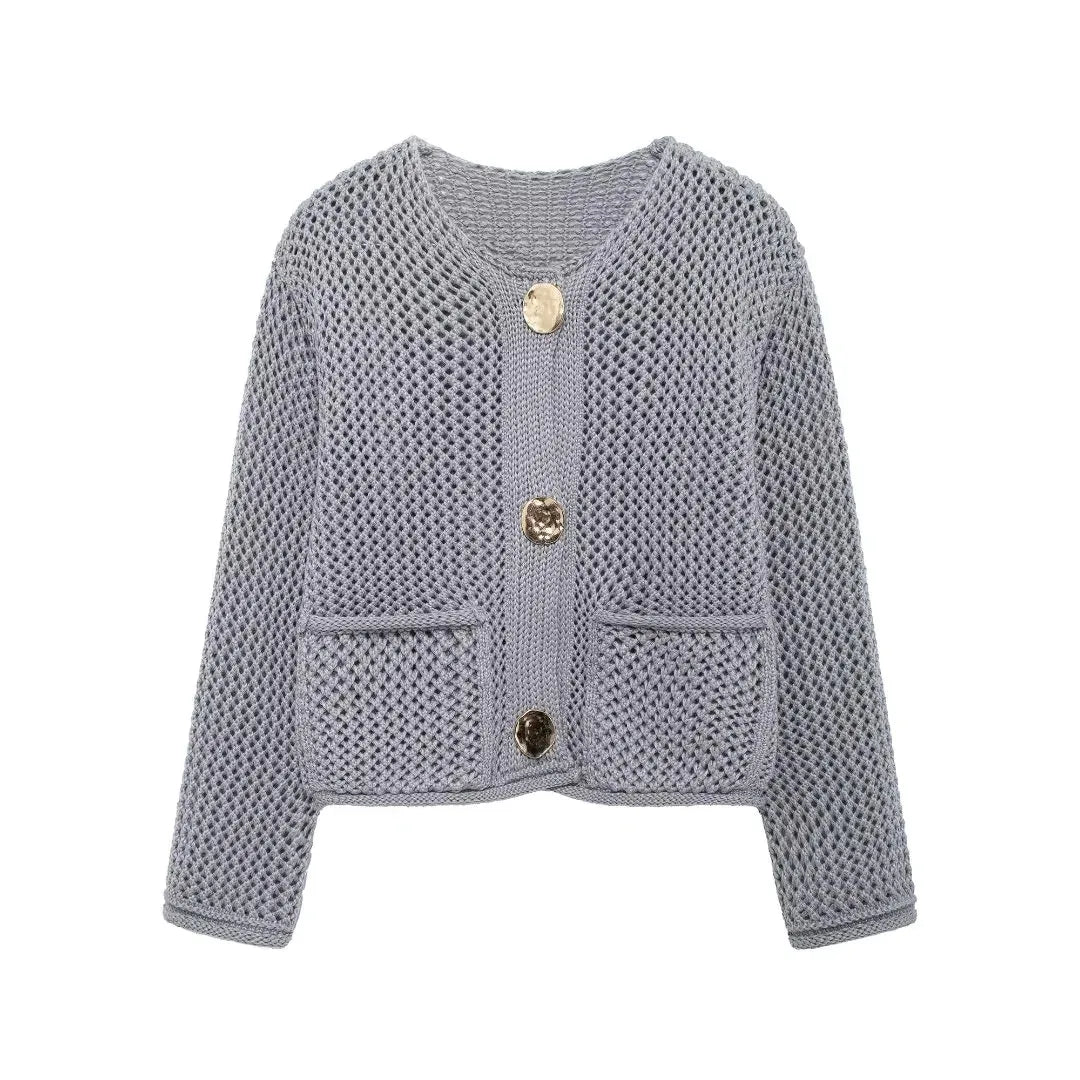 Violette | Veste en maille avec boutons dorés