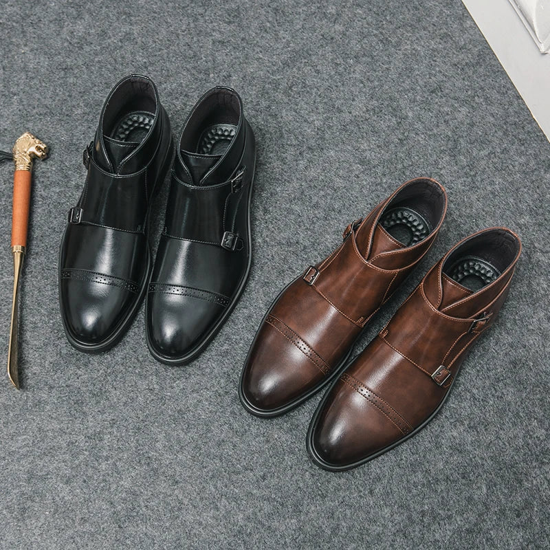 José | Bottine double monk en cuir avec boucles