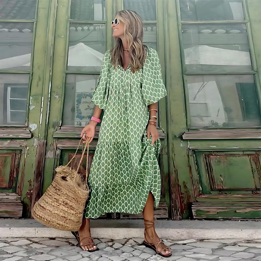 Luzia | Robe midi fraîche avec imprimé ethnique