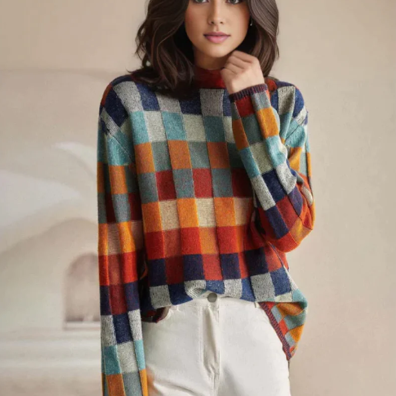 Klara | Pull couture à col montant en patchwork