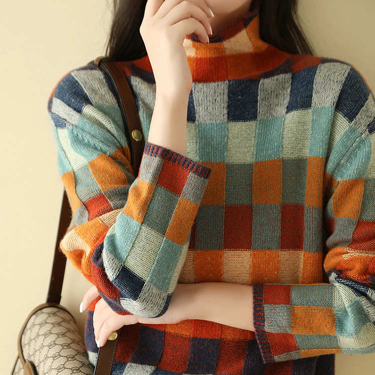 Klara | Pull couture à col montant en patchwork