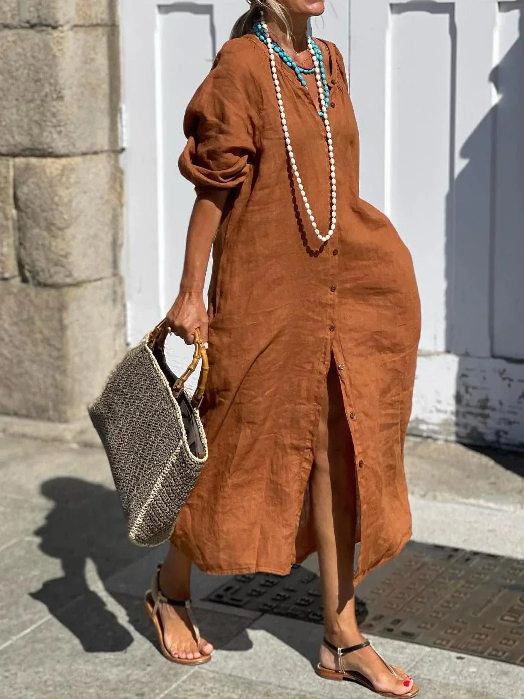 Nina | Robe longue en lin avec boutons