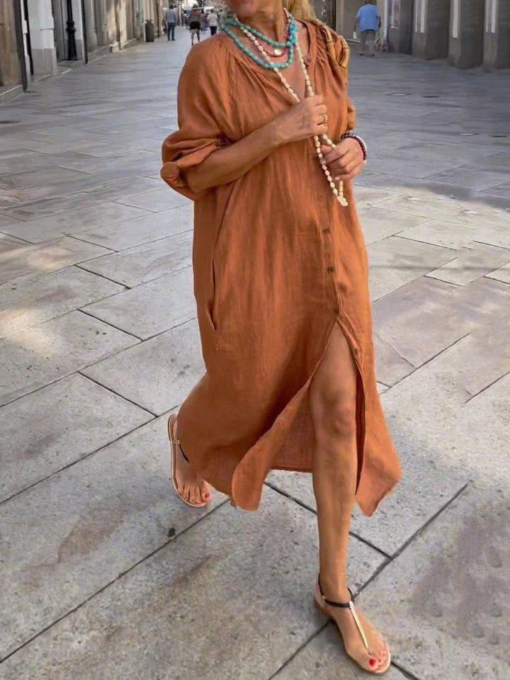 Nina | Robe longue en lin avec boutons